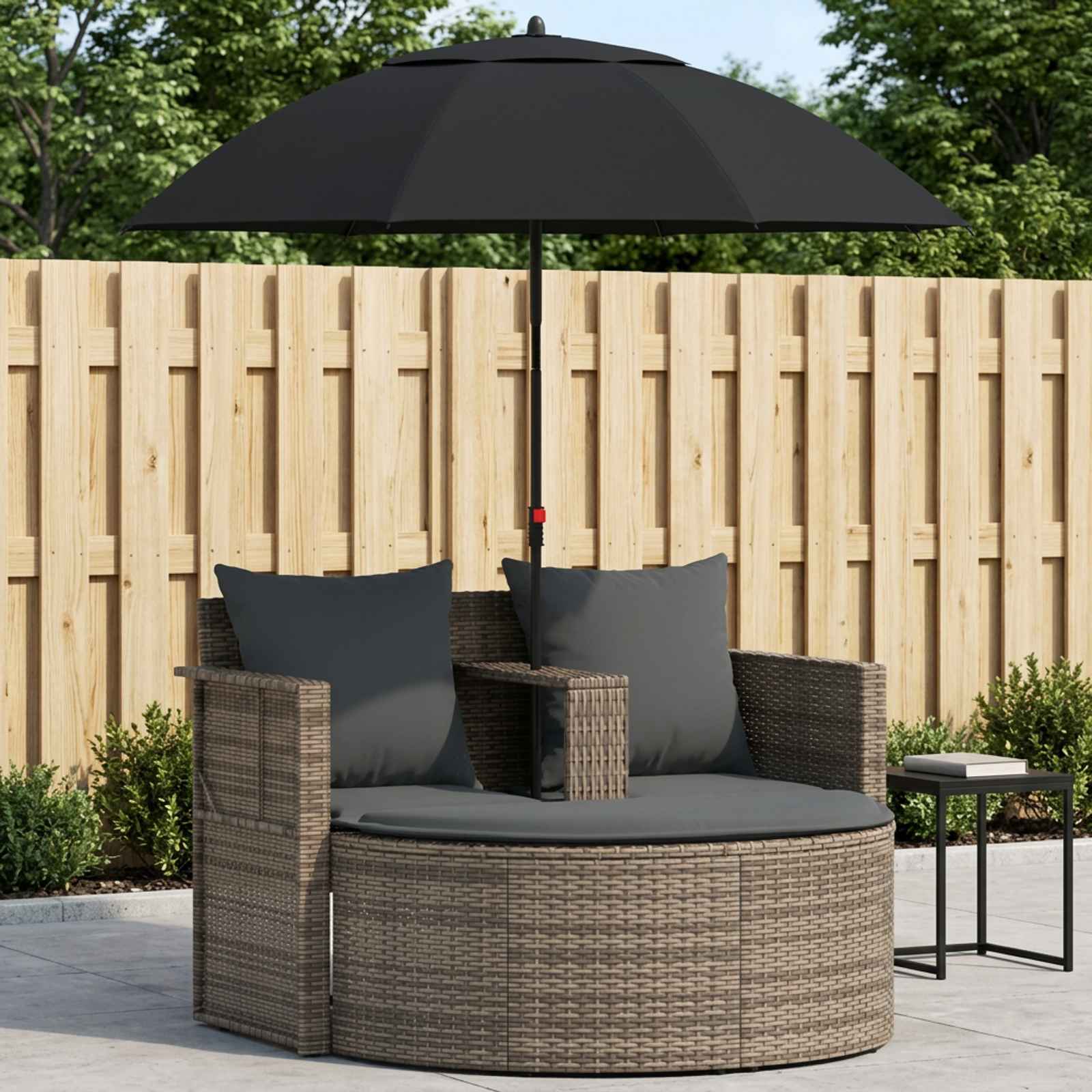 vidaXL 2-personers havesofa med hynder og parsol polyrattan grå