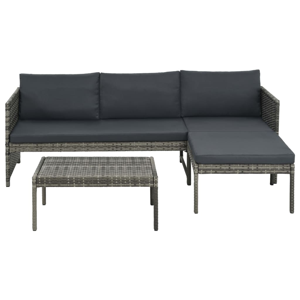 vidaXL Set mobilier de grădină cu perne, 3 piese, gri, poliratan