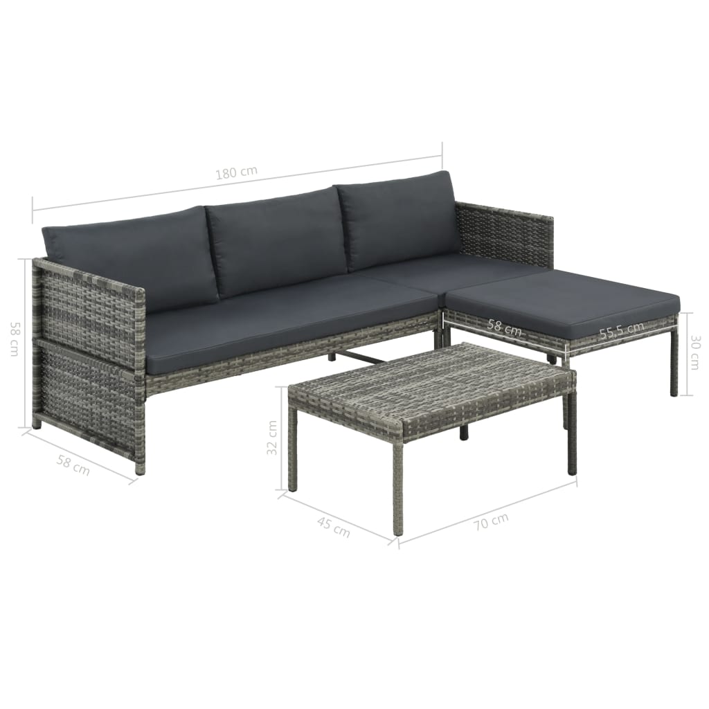 3 Piece Modular Outdoor Lounge Set with Cushions vidaXL - Picture 8 of 9