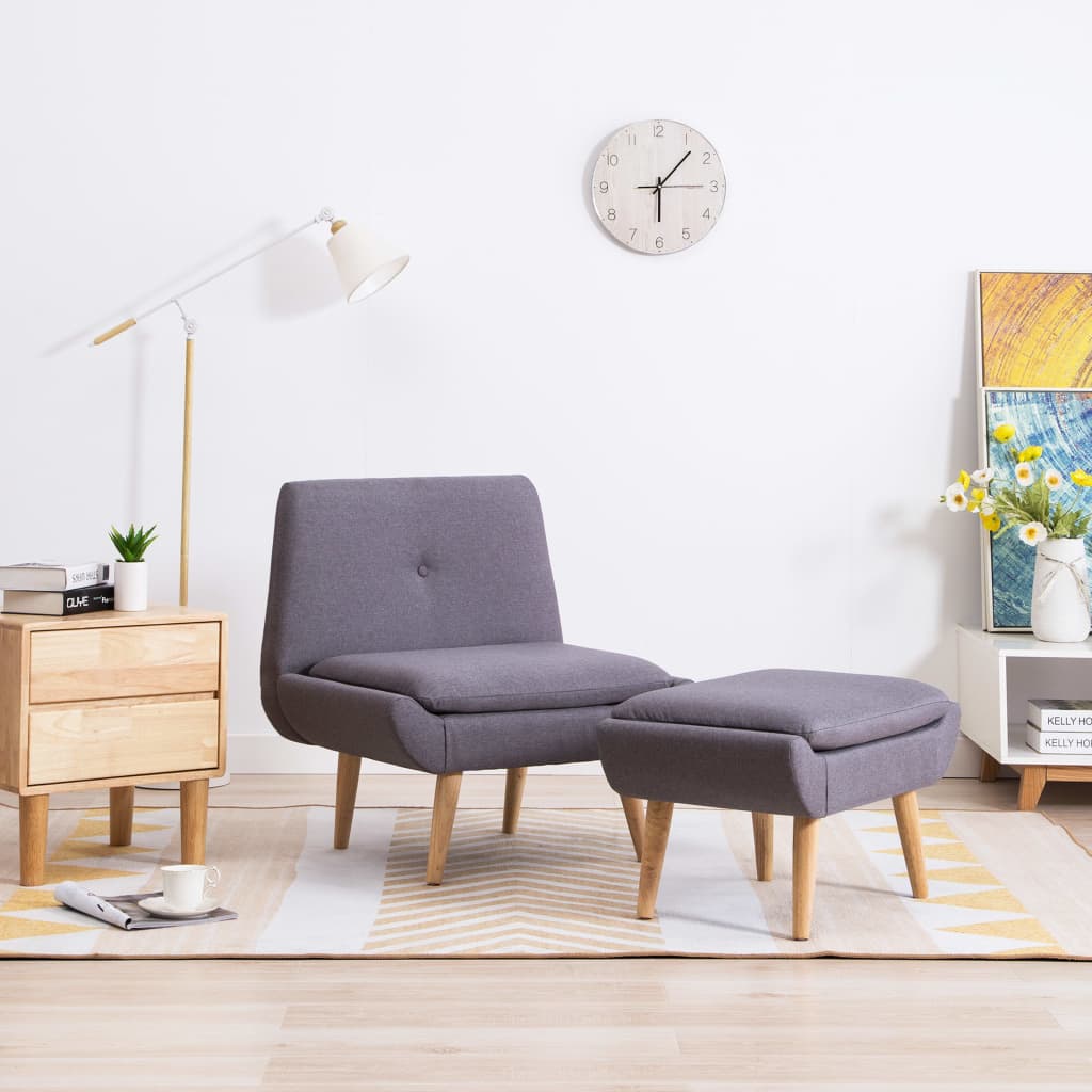 Fauteuil sans accoudoirs avec repose-pied Gris Tissu