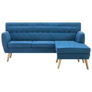 vidaXL L-formos sofa, aud. apmu&scaron;al., 171,5x138x81,5cm, mėlyna