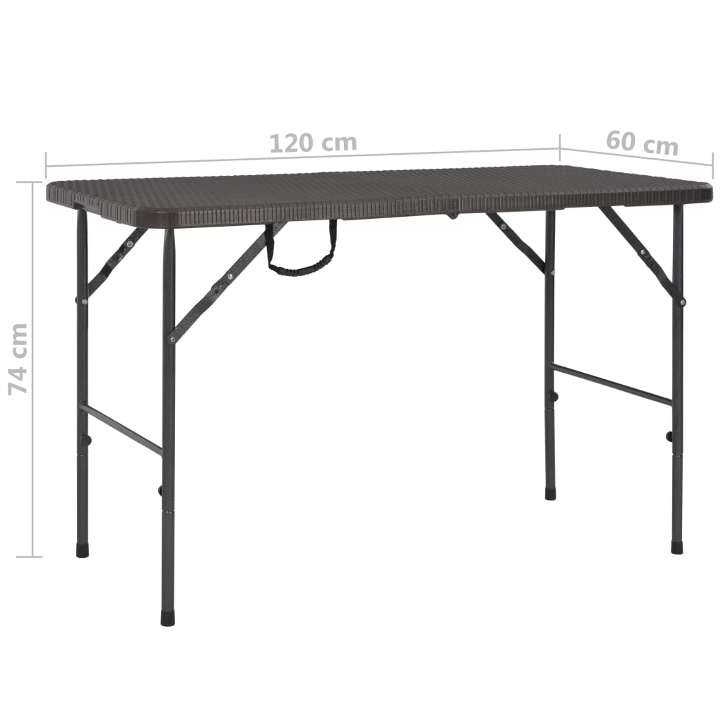 Barna rattan hatású HDPE összecsukható kerti asztal 120x60x74cm 