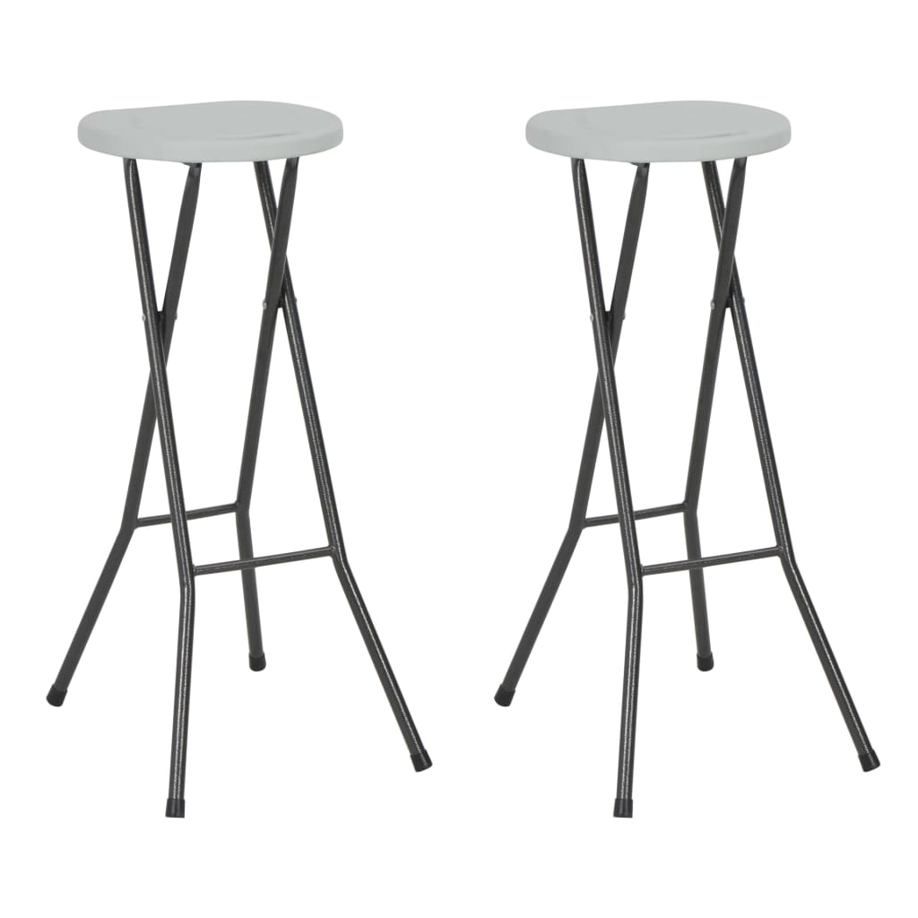 Folding Bar Stools 2 Piece HDPE and Steel White