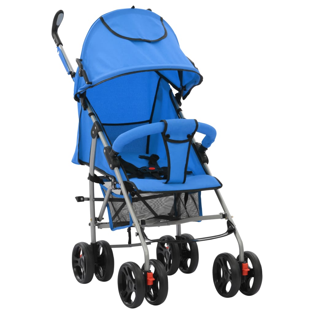 vidaXL Landou/cărucior pliabil copii 2-în-1, albastru, oțel vidaXL imagine model 2022