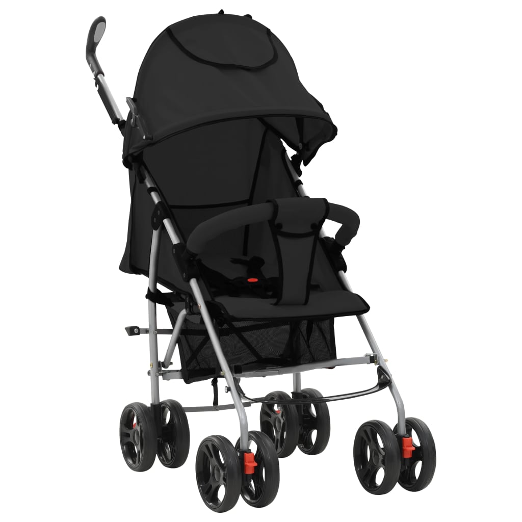 vidaXL Landou/cărucior pliabil copii 2-în-1, negru, oțel vidaXL