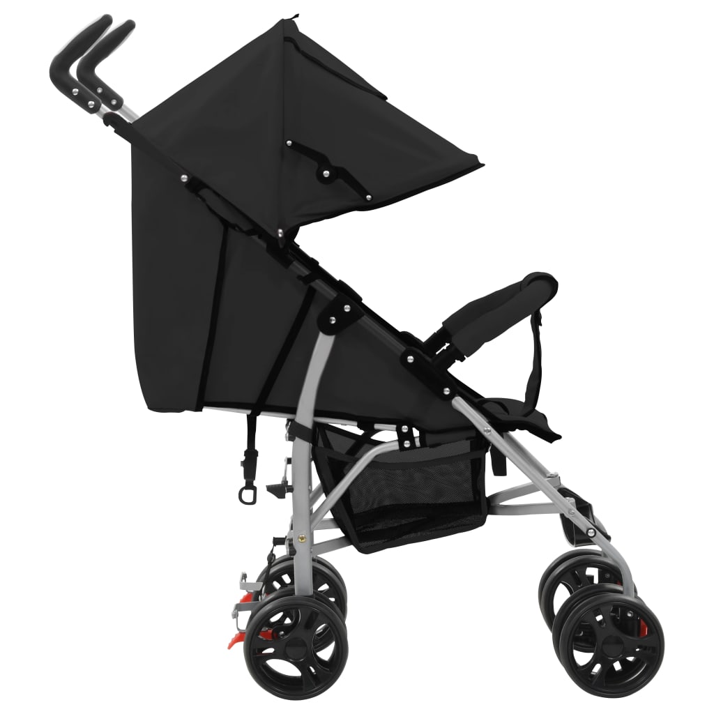 vidaXL Kinderwagen/buggy 2-in-1 inklapbaar staal zwart
