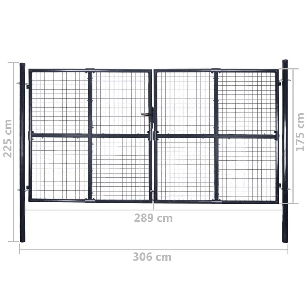 Portail en Maille de Jardin Acier Galvanisé 289x150 cm collection Gris Clôture vidaXL