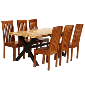 Vidaxl Dining Table Set 7 Pieces Solid Acacia And Mango Wood Vidaxl Com
