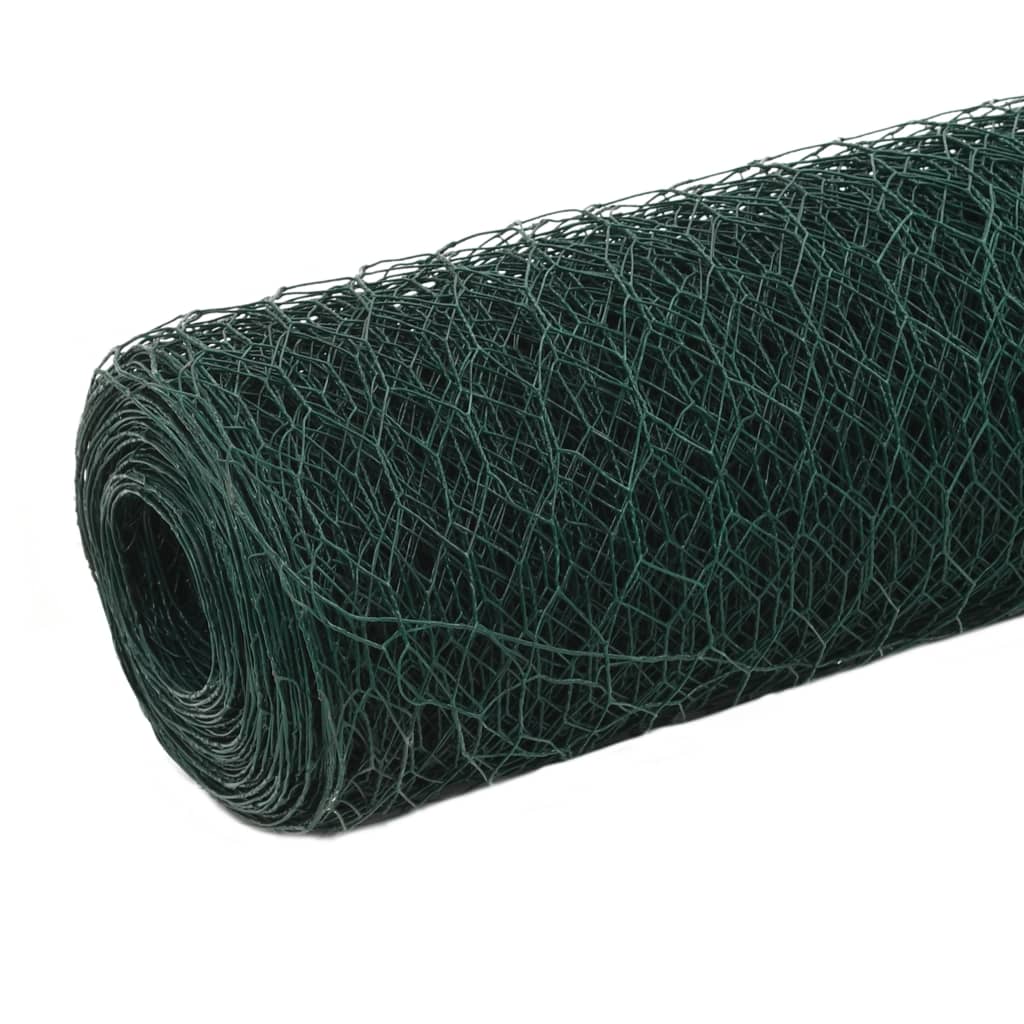 vidaXL Plasă de sârmă găini, verde, 25 x 1,2 m, oțel cu înveliș PVC