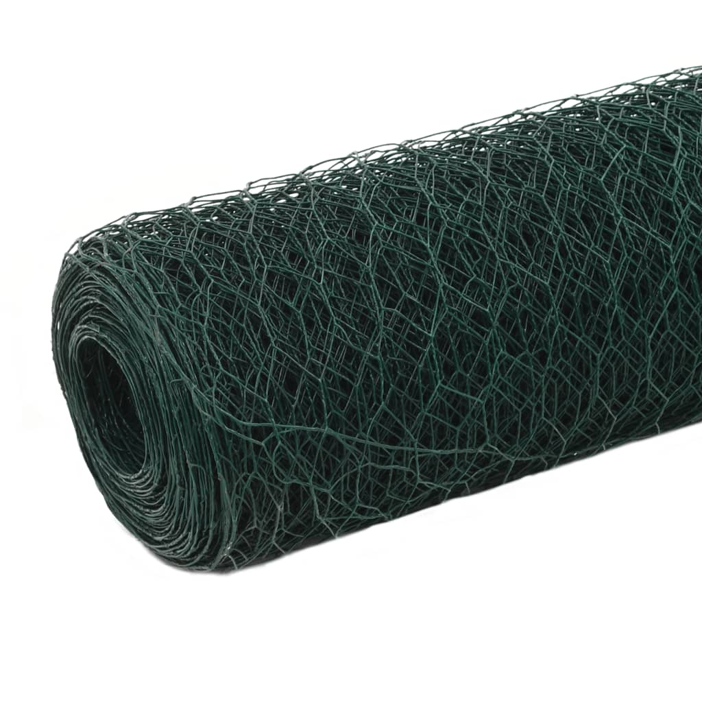 vidaXL Chicken Wire Fence Steel with PVC Coating 25x2 m Green