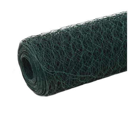 vidaXL Chicken Wire Fence Steel with PVC Coating 25x2 m Green