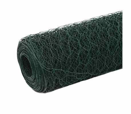 vidaXL Chicken Wire Fence Steel with PVC Coating 25x1.5 m Green
