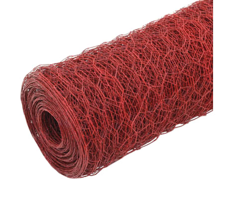 vidaXL Chicken Wire Fence Steel with PVC Coating 25x0.5 m Red