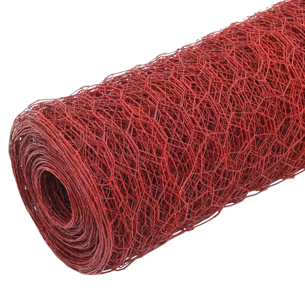 vidaXL Кокошкарска мрежа, стомана с PVC покритие, 25х2 м, червена