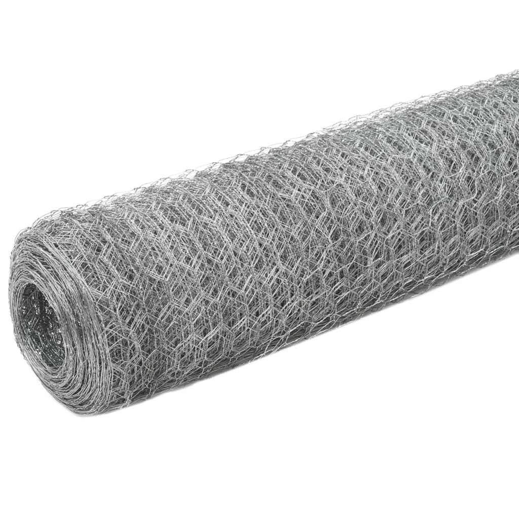 vidaXL Chicken Wire Fence Galvanised Steel 25x1.5 m Silver