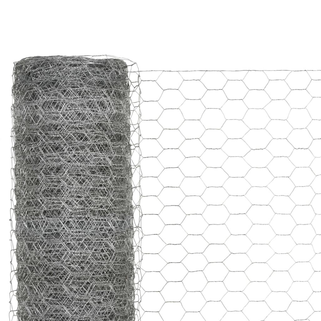 vidaXL Chicken Wire Fence Galvanised Steel 82'x3.9' Silver