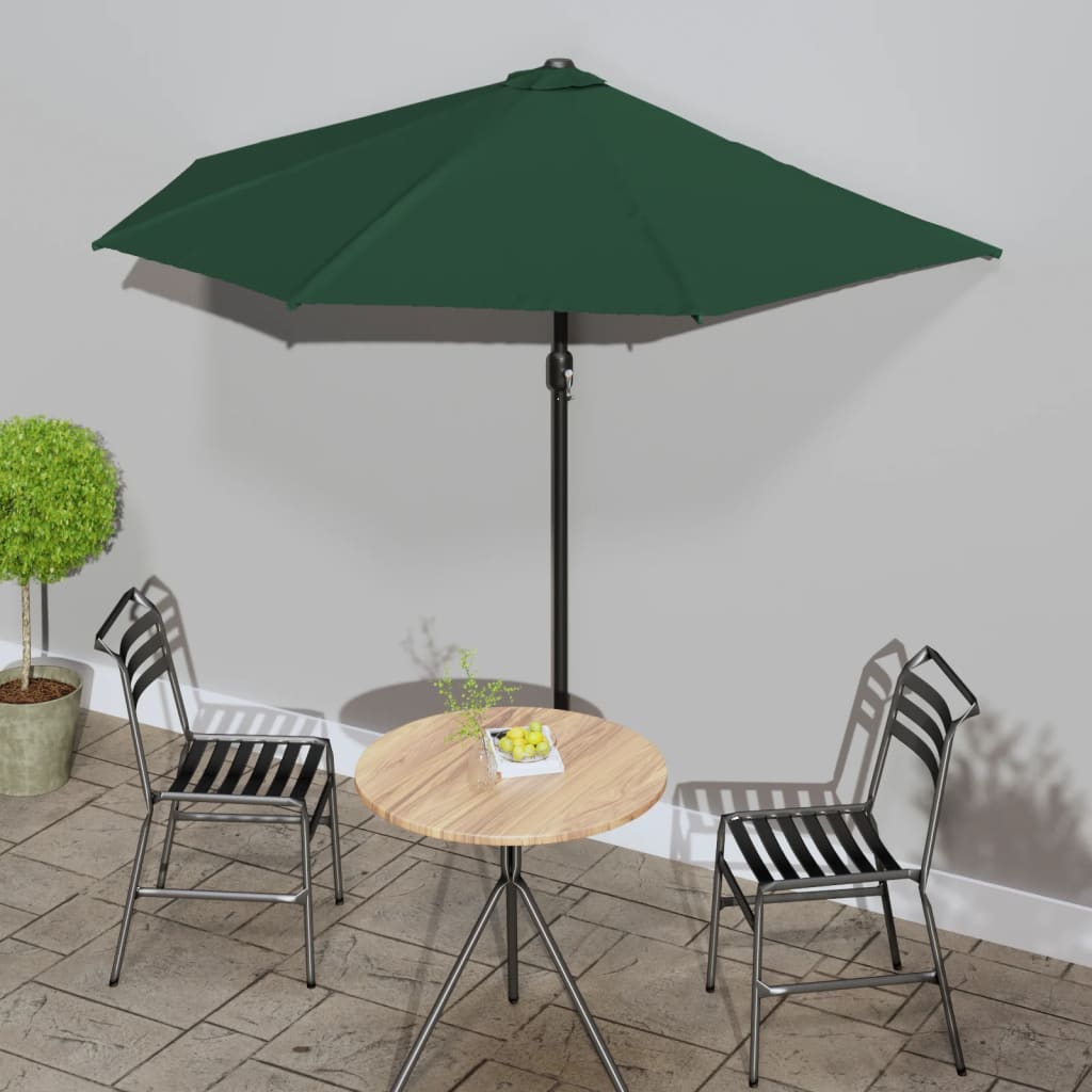 vidaXL Umbrelă de soare pentru balcon, tijă aluminiu, verde, 270x144cm