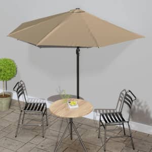 Slunečník na balkon hliníková tyč taupe 300 x 155 cm půlkruh - obrázek 1