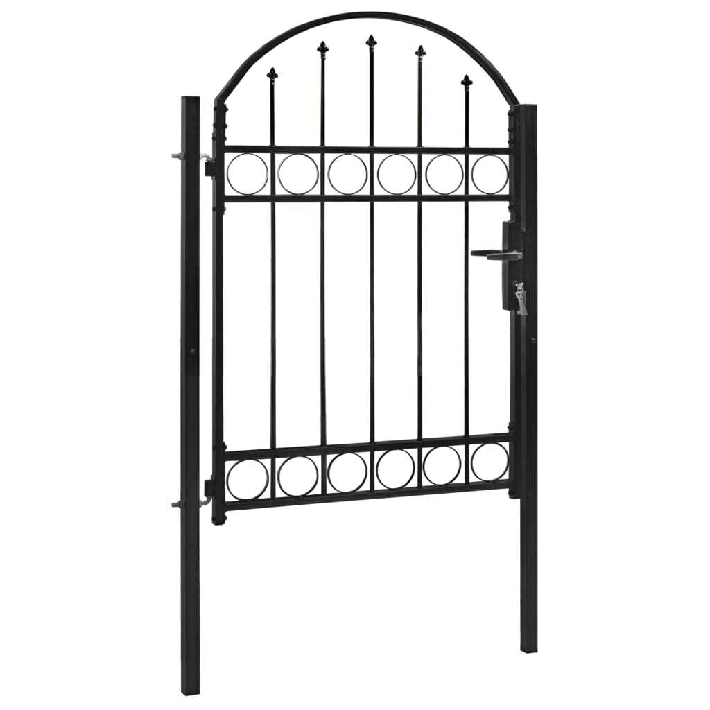 vidaXL Poort met gebogen bovenkant 100x125 cm staal zwart afbeelding
