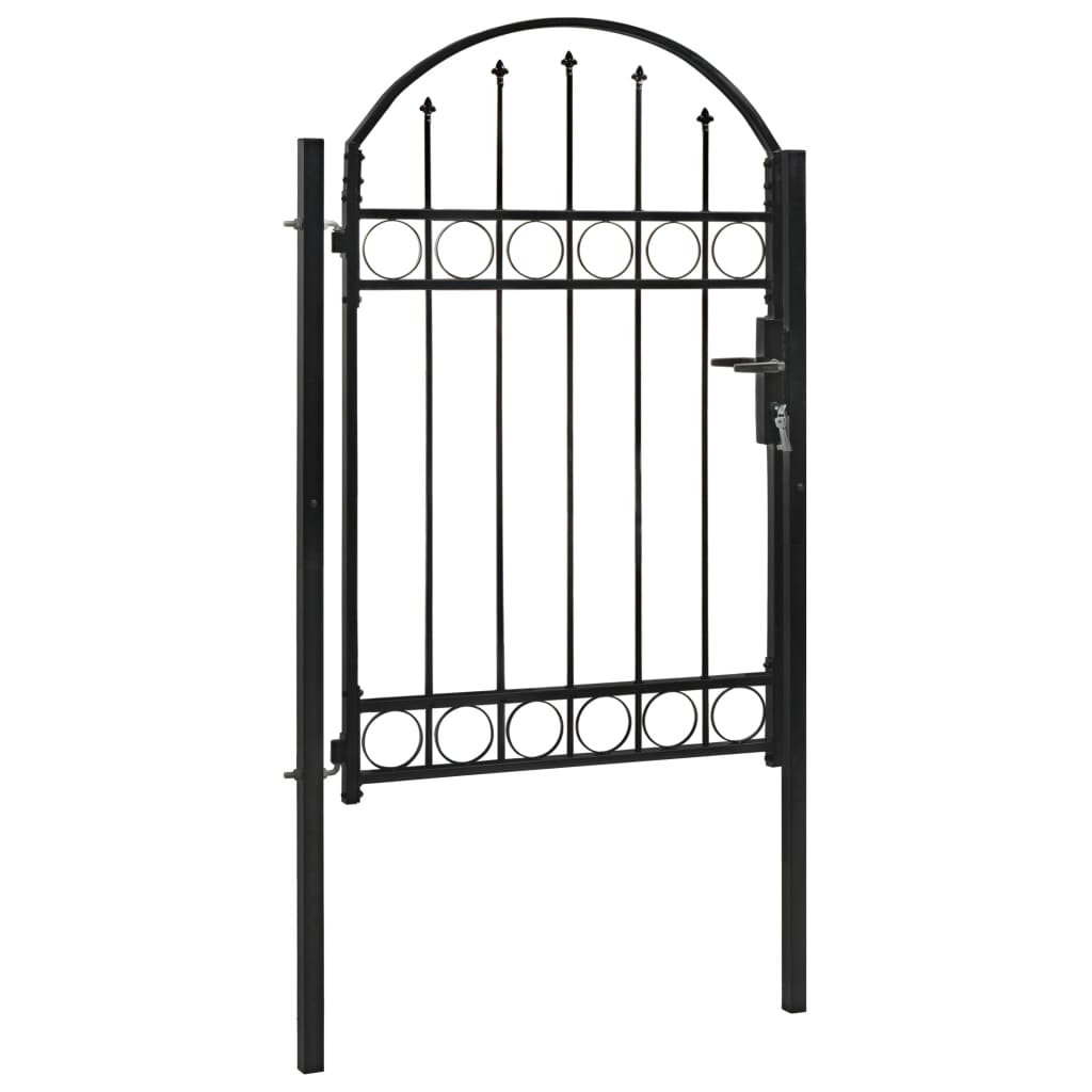 vidaXL Poort met gebogen bovenkant 100x150 cm staal zwart afbeelding