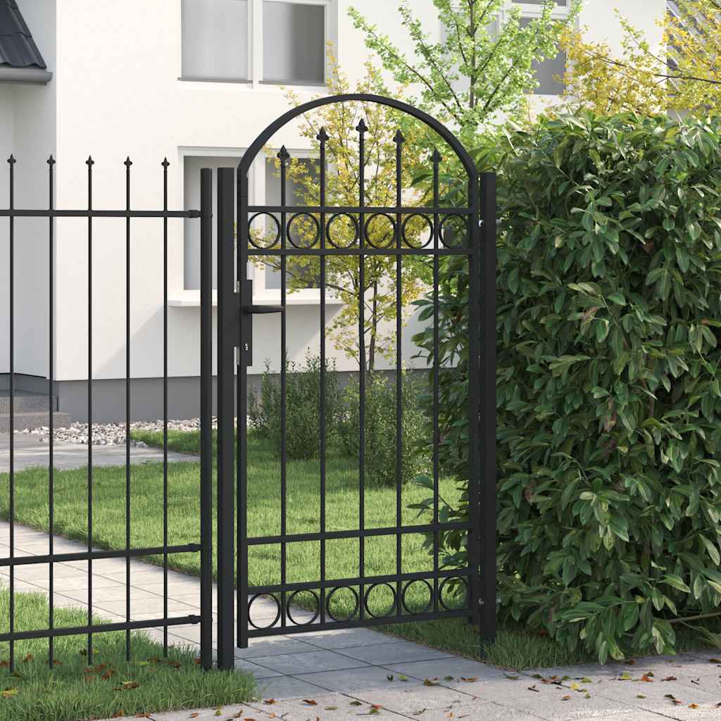 vidaXL Zauntor mit gewölbter Oberseite Stahl 104 x 175 cm Schwarz