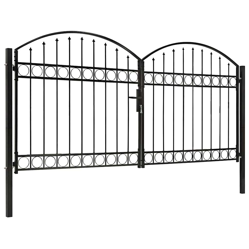 vidaXL Zauntor Doppelflügel Gewölbte Spitze Stahl 300 x 125 cm Schwarz
