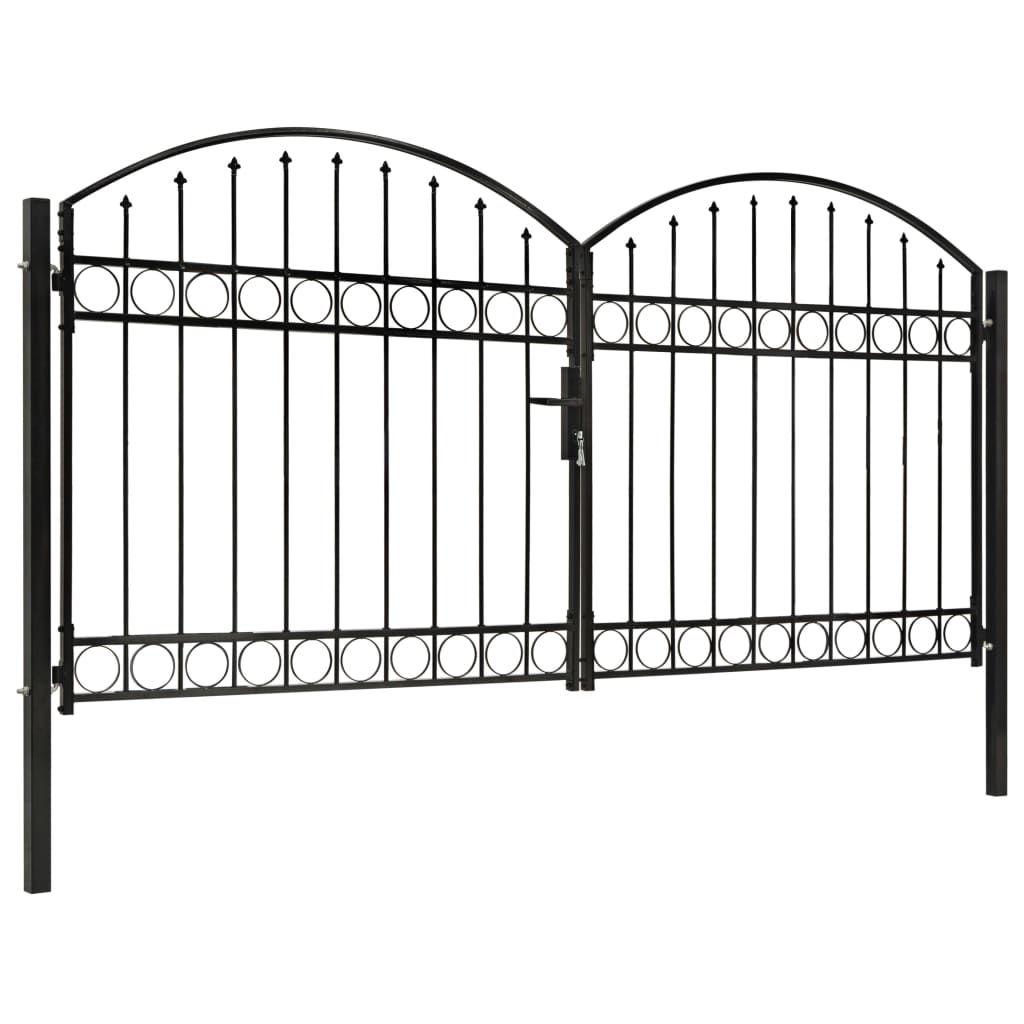 vidaXL Poort met gebogen bovenkant dubbel 300x125 cm staal zwart afbeelding