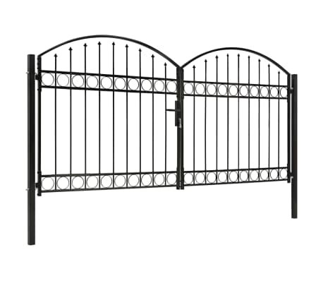 vidaXL Fence Gate Double Door with Arched Top Steel 300x125 cm Black