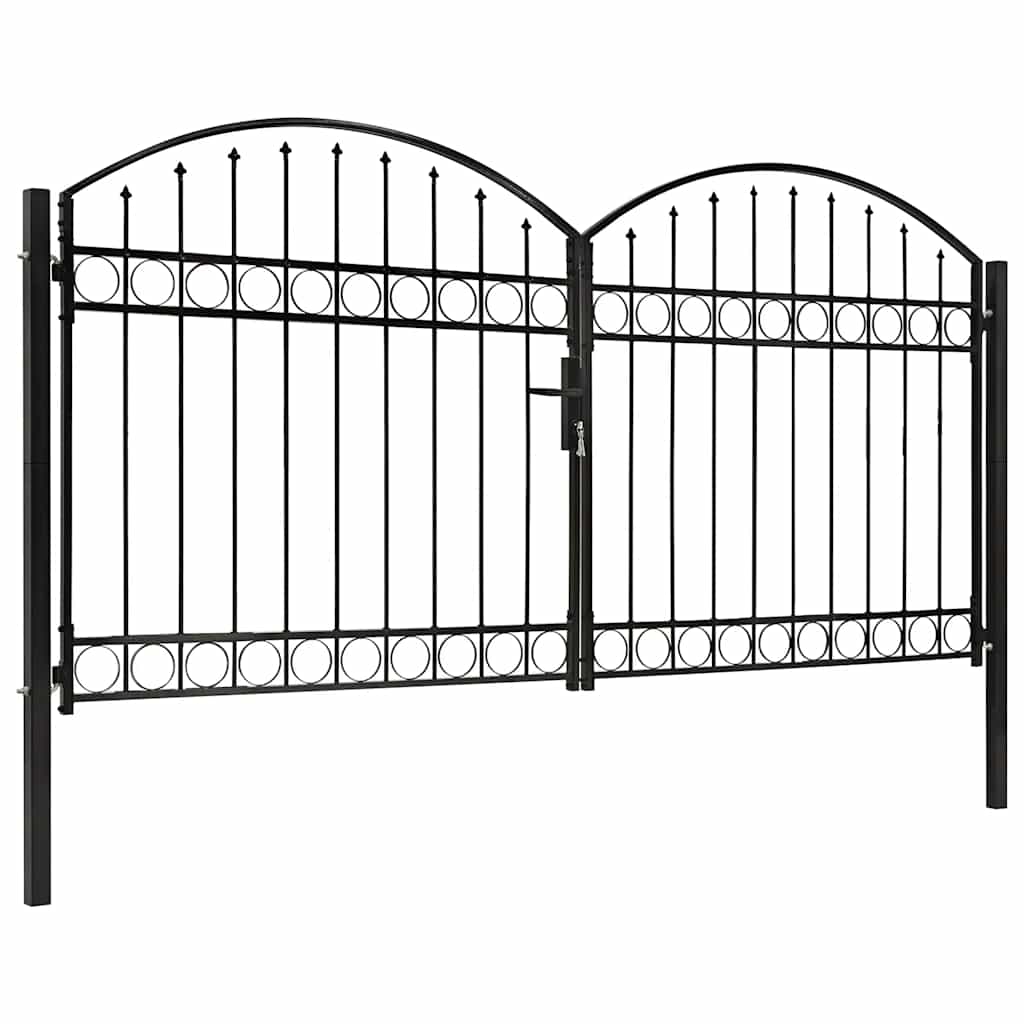 vidaXL Zauntor Doppelflügel Gewölbte Spitze Stahl 300 x 150 cm Schwarz