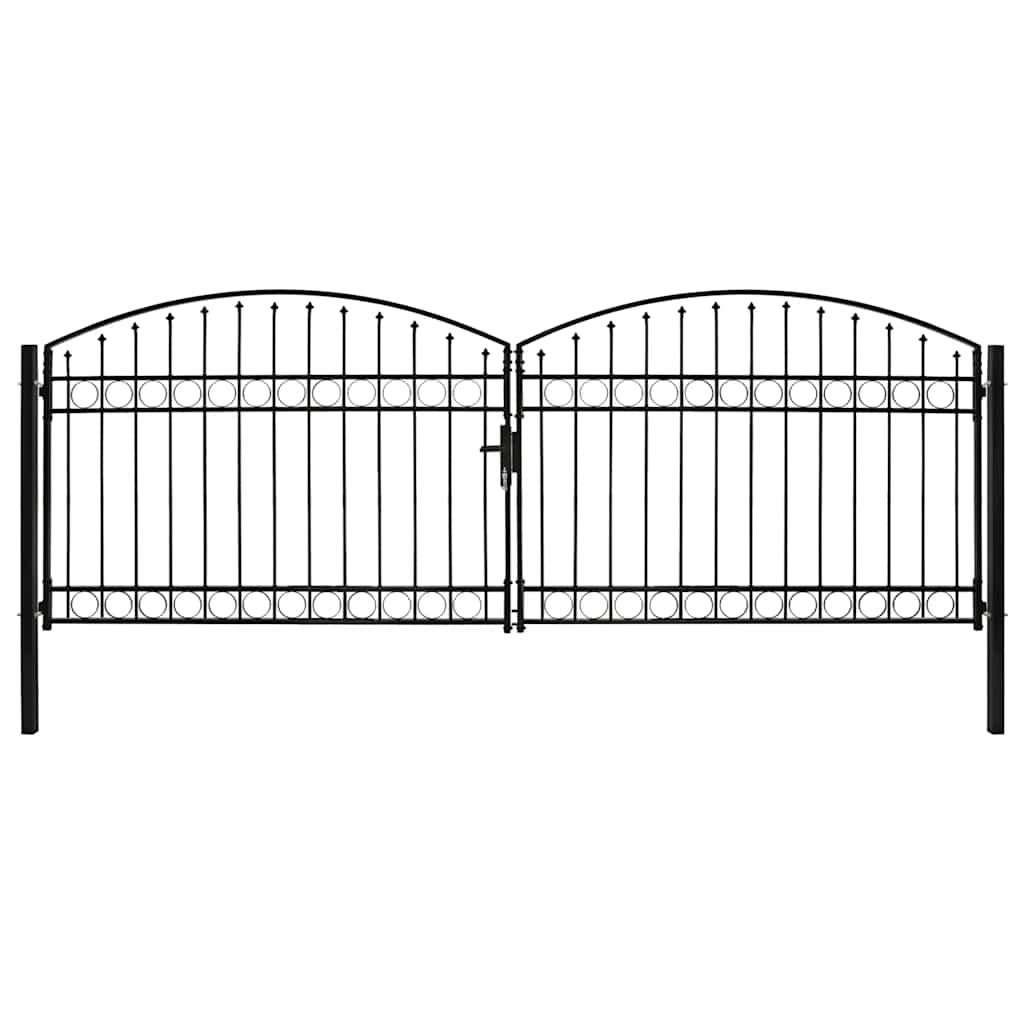 vidaXL Zauntor Doppelflügel Gewölbte Spitze Stahl 400 x 125 cm Schwarz