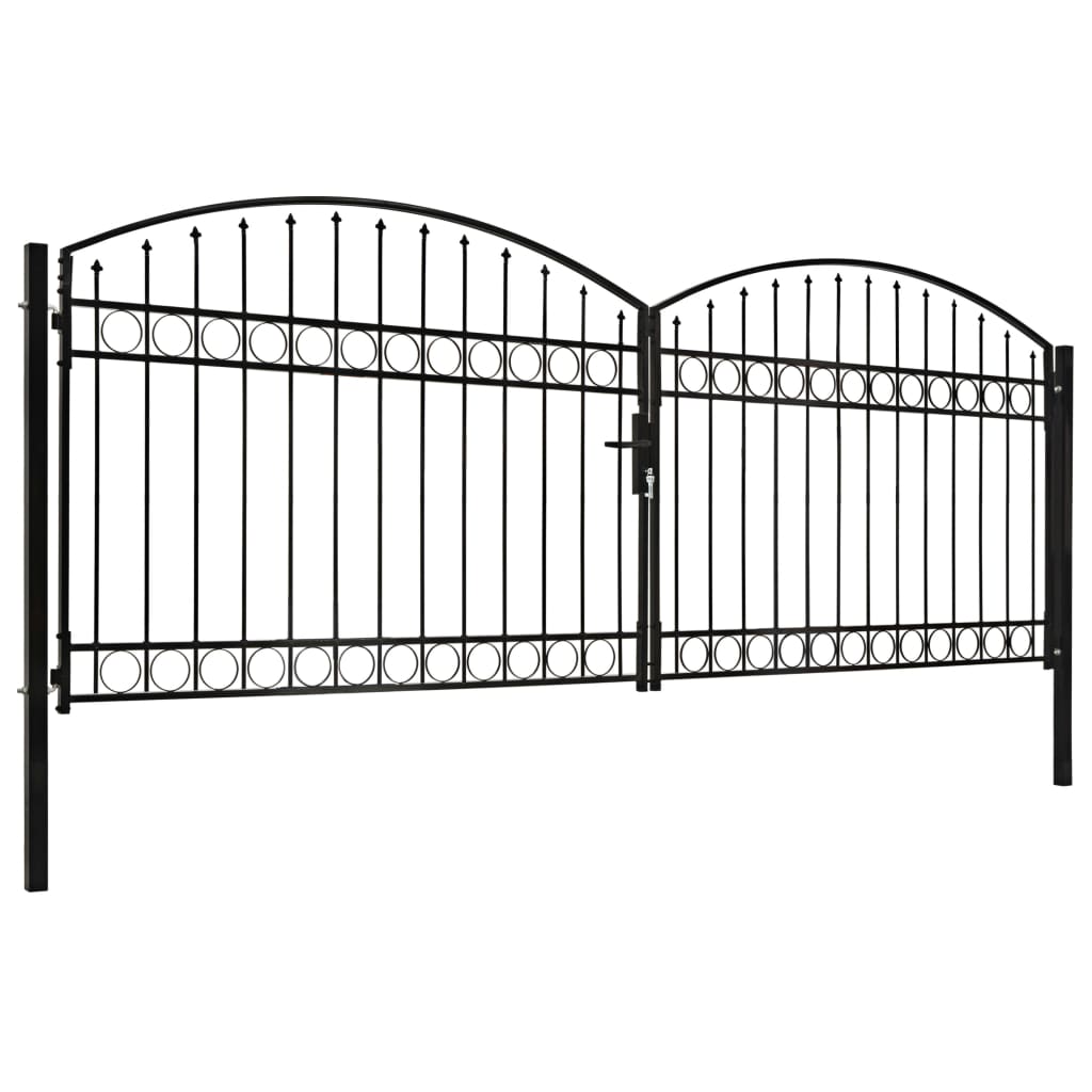 vidaXL Poort met gebogen bovenkant dubbel 400x125 cm staal zwart
