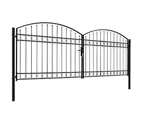vidaXL Fence Gate Double Door with Arched Top Steel 400x125 cm Black