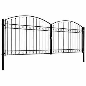 vidaXL Fence Gate Double Door with Arched Top Steel 400x125 cm Black
