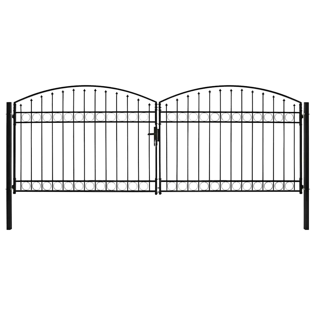 Portillon double porte avec dessus arqué Acier 400x150 cm Noir