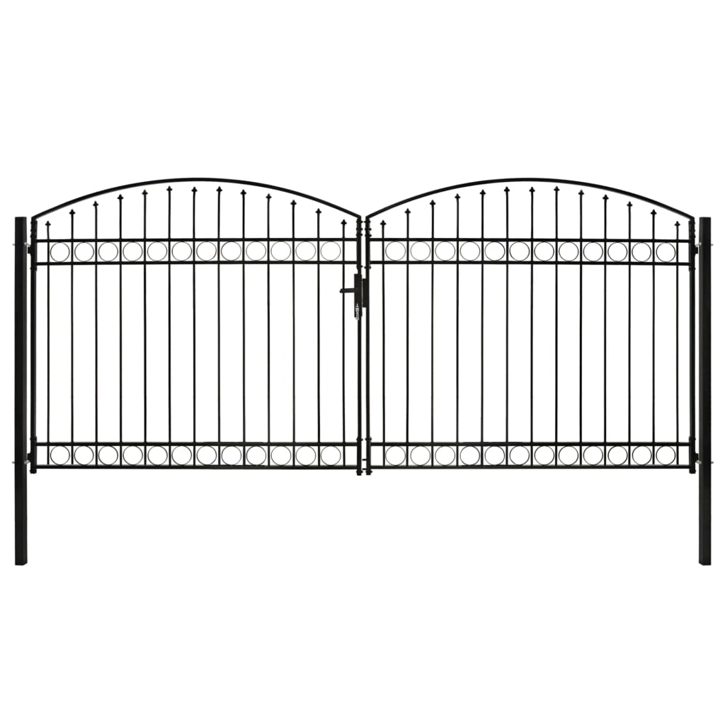 vidaXL Poartă de gard dublă cu vârf în arcadă, negru, 400×200 cm, oțel vidaXL