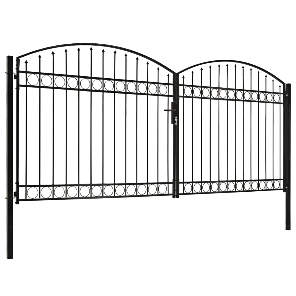 vidaXL Fence Gate Double Door with Arched Top Steel 400x200 cm Black