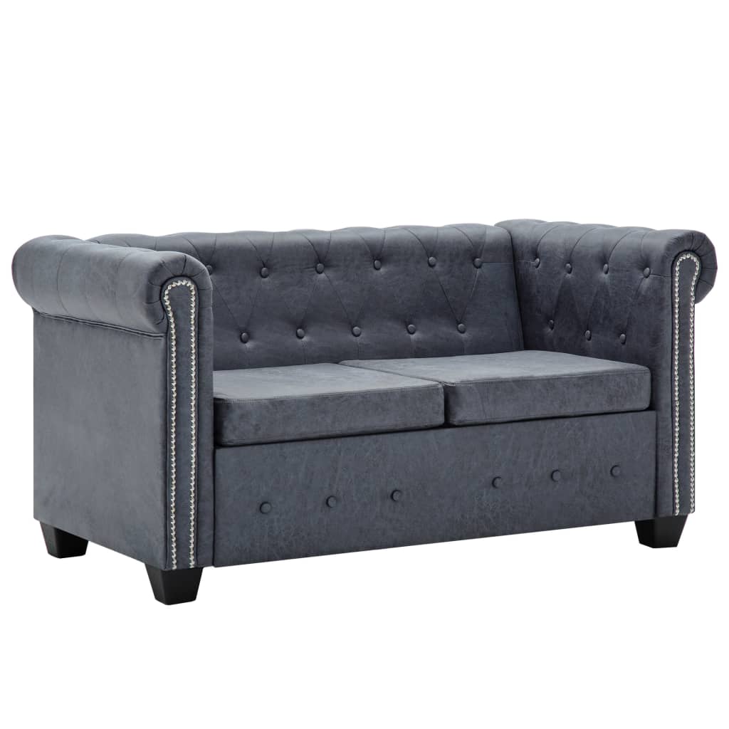 vidaXL Chesterfield-Sofa 2-Sitzer Kunstwildleder Grau