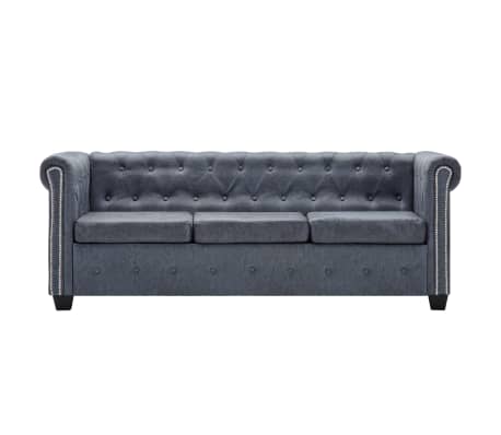 vidaXL Trivietė Chesterfield sofa, dirbtinė zom&scaron;os oda, pilka