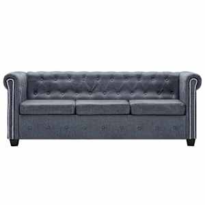 vidaXL Trivietė Chesterfield sofa, dirbtinė zom&scaron;os oda, pilka