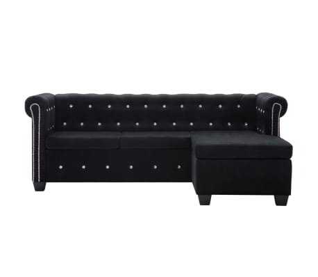 vidaXL Sofa Chesterfield z leżanką, aksamit, 199 x 142 x 72 cm, czarna