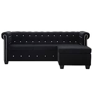 vidaXL L form. Chesterfield sofa, aksom. apmu&scaron;., 199x142x72cm, juoda