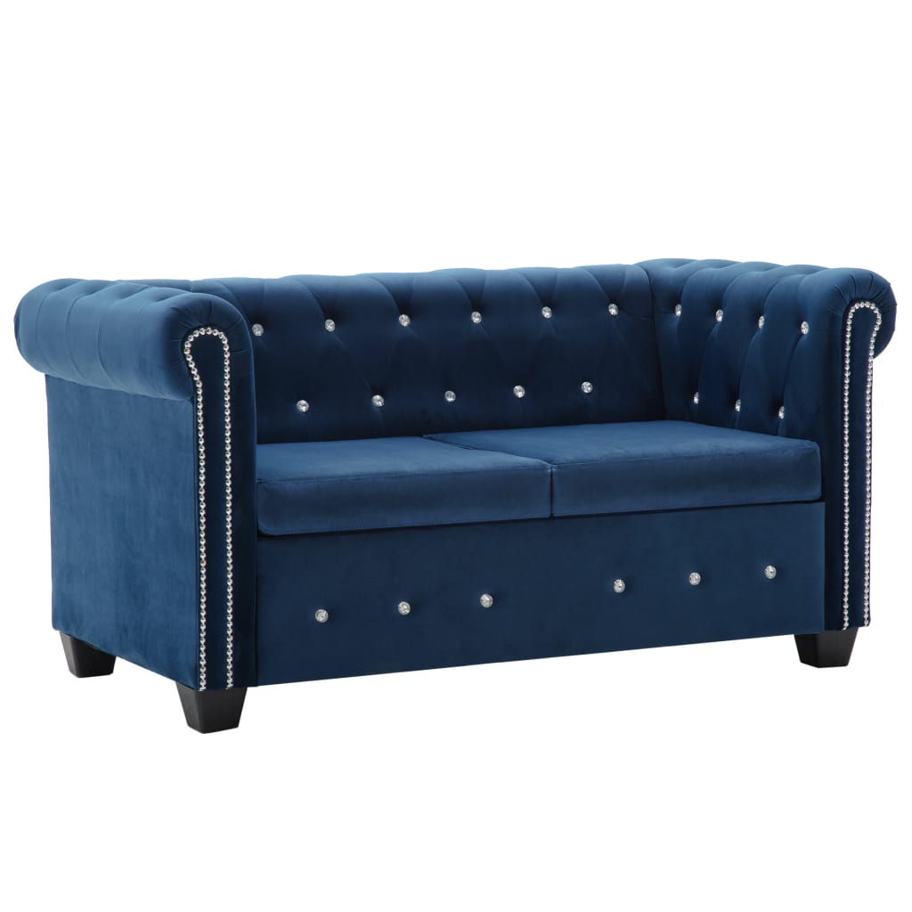 Chesterfield Sofa 2-Sitzer Samtbezug 146 x 75 x 72 cm Blau