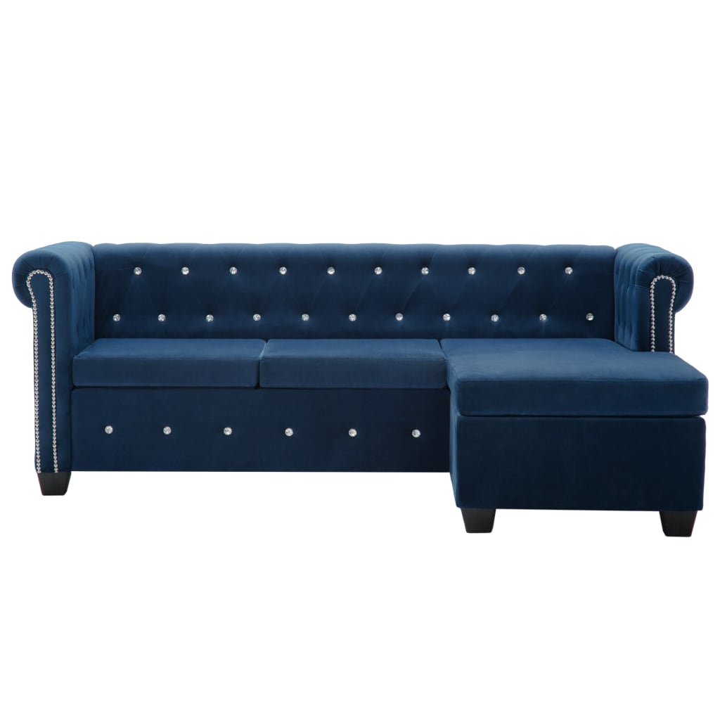 vidaXL Bank Chesterfield-stijl L-vormig 199x142x72 cm fluweel blauw