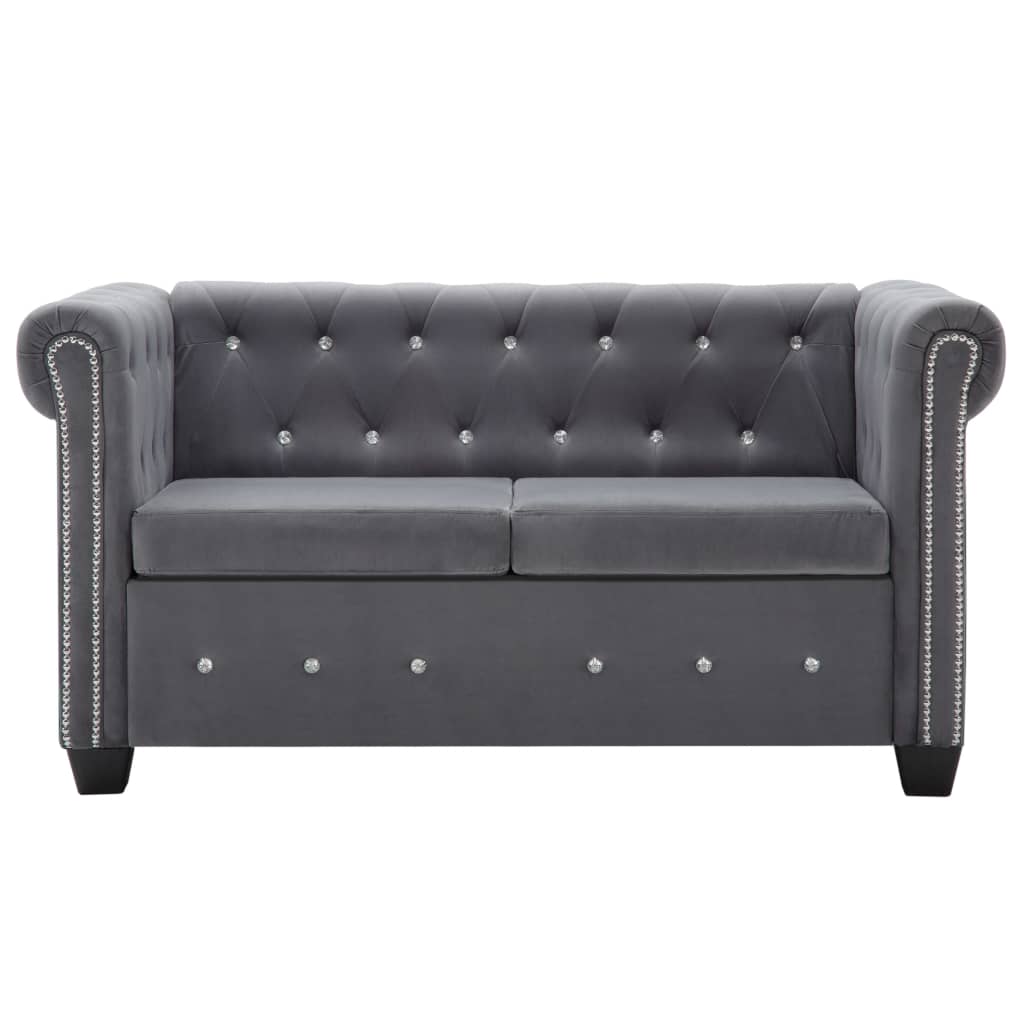 vidaXL Καναπές Διθέσιος Chesterfield Γκρι 146 x 75 x 72 εκ. Βελούδο