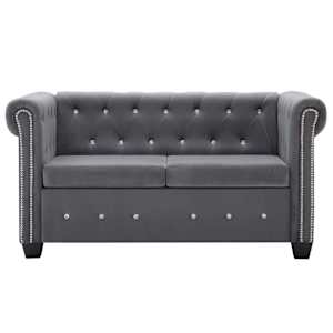 vidaXL dīvāns Chesterfield, divvietīgs, 146x75x72 cm, pelēka samta apdare
