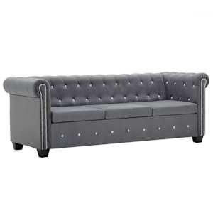 3místná pohovka Chesterfield samet 199 x 75 x 72 cm šedá