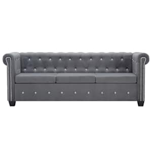 3místná pohovka Chesterfield samet 199 x 75 x 72 cm šedá - obrázek 2
