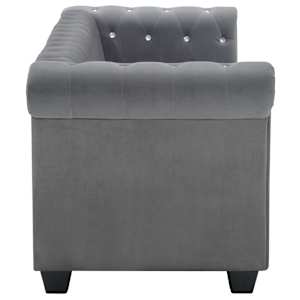 3místná pohovka Chesterfield samet 199 x 75 x 72 cm šedá - obrázek 3