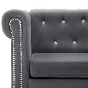 3místná pohovka Chesterfield samet 199 x 75 x 72 cm šedá - obrázek 5