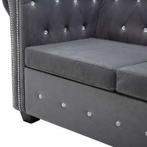 3místná pohovka Chesterfield samet 199 x 75 x 72 cm šedá - obrázek 6